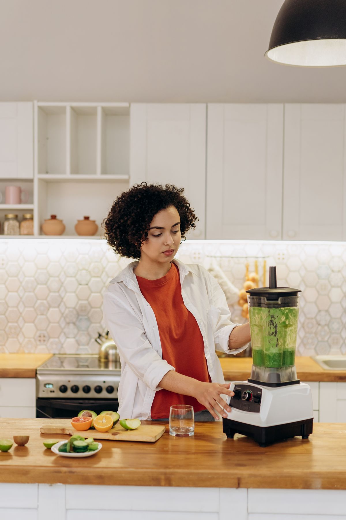 Heavy-duty commercial blender in a professional kitchen